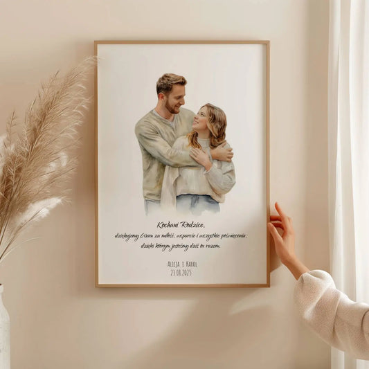 Podziękowania dla rodziców Personalizowany Portret dla Rodziców | Wyjątkowy Prezent Ślubny | Podziękowania obraz