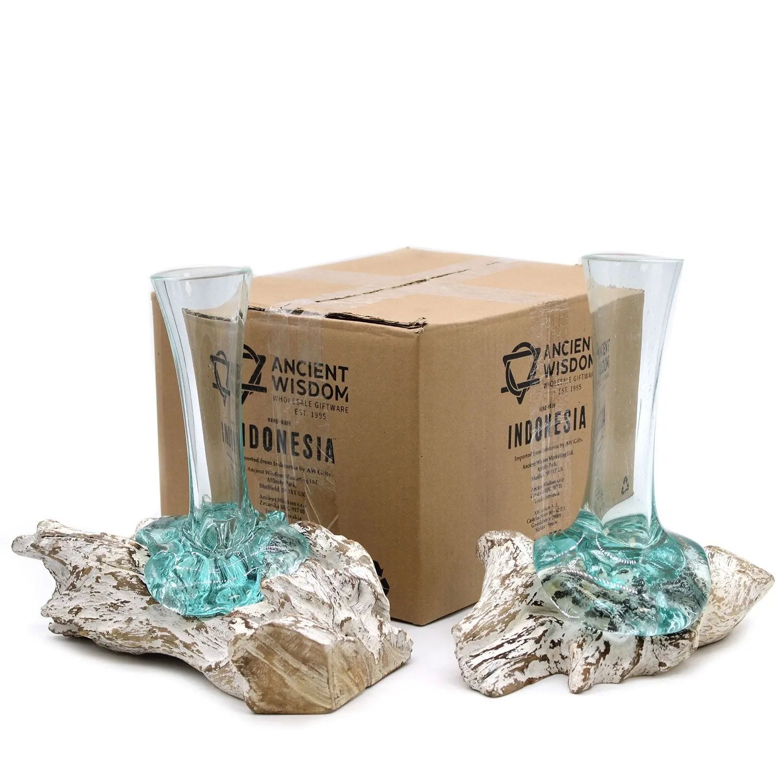 Molten Glass on Whitewash Wood - Vase - Medium  Molten Glass on Wood