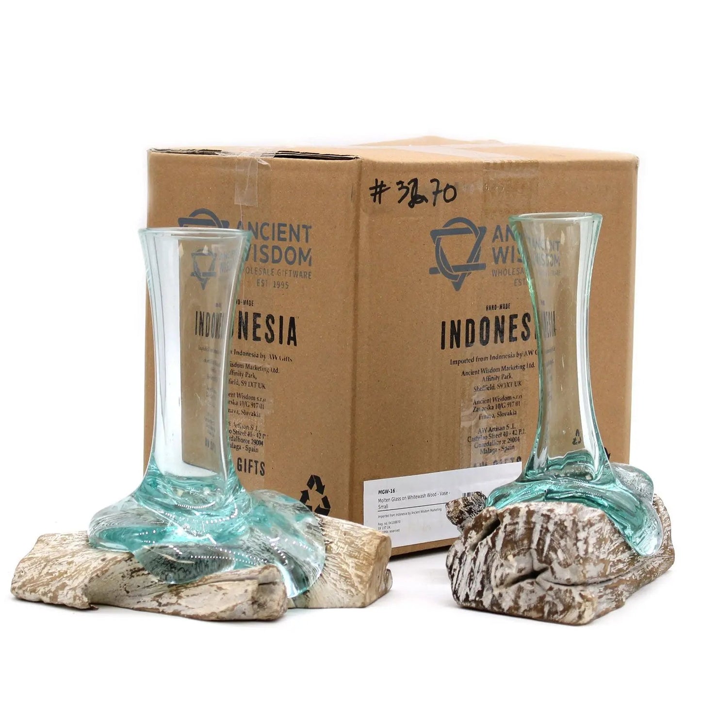 Molten Glass on Whitewash Wood - Vase - Small  Molten Glass on Wood