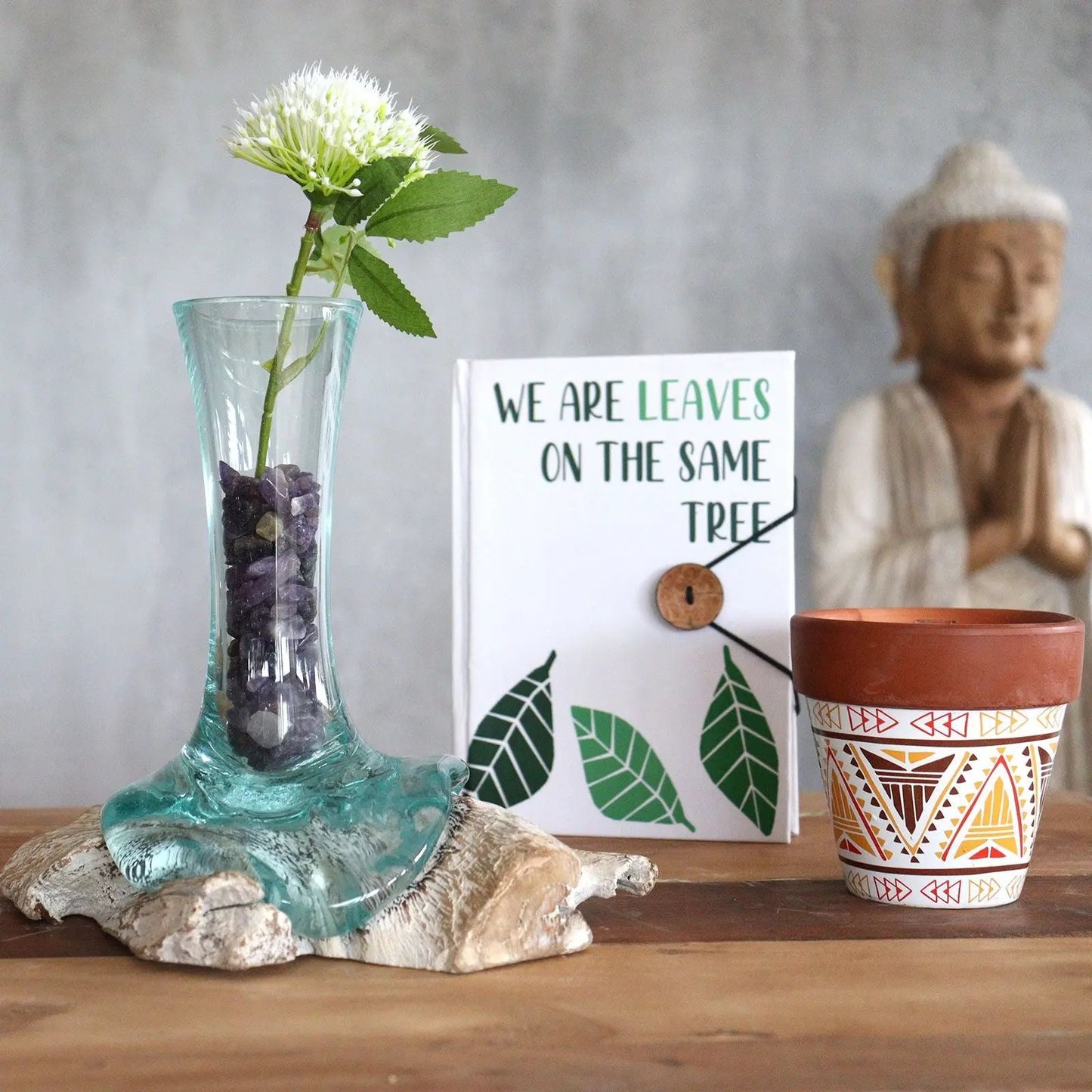 Molten Glass on Whitewash Wood - Vase - Small  Molten Glass on Wood