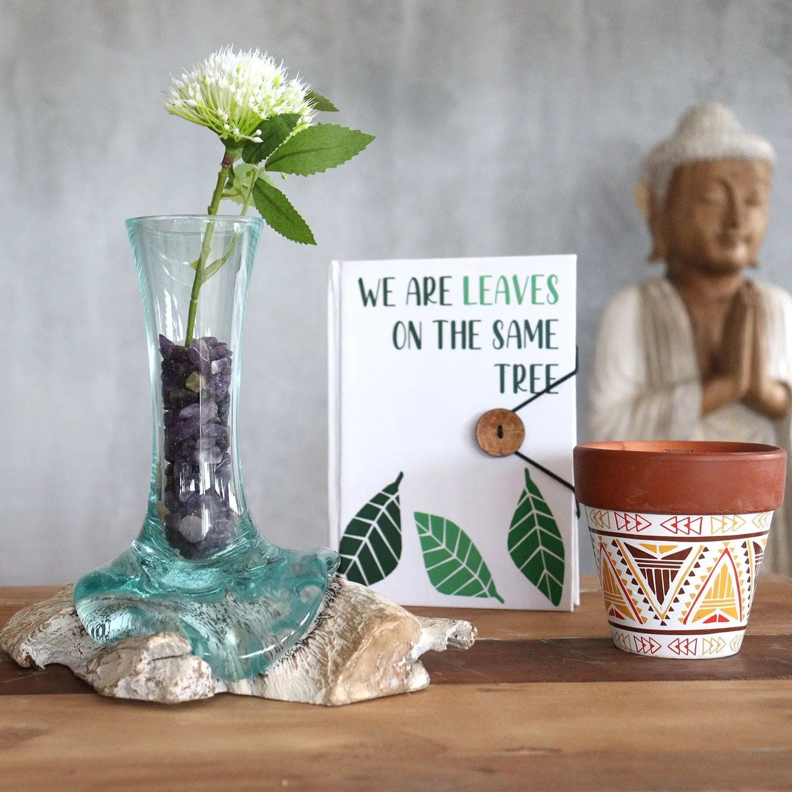 Molten Glass on Whitewash Wood - Vase - Small  Molten Glass on Wood