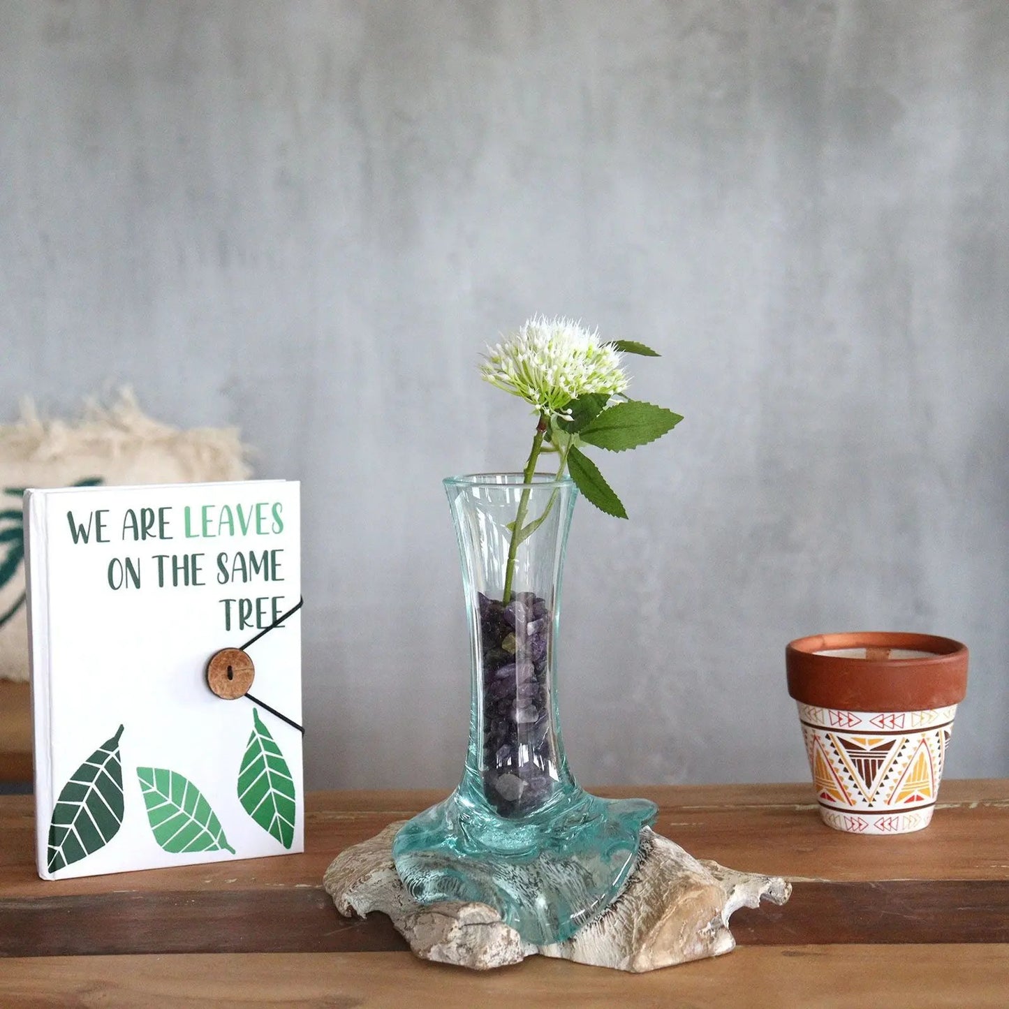 Molten Glass on Whitewash Wood - Vase - Small  Molten Glass on Wood