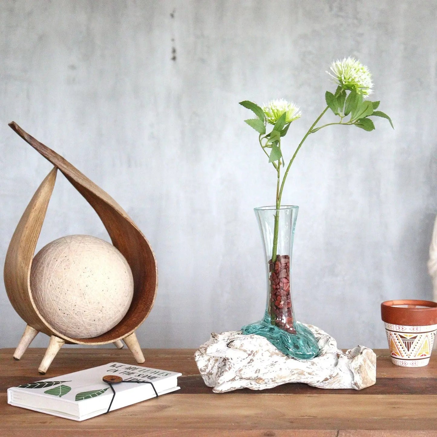 Molten Glass on Whitewash Wood - Vase - Small  Molten Glass on Wood