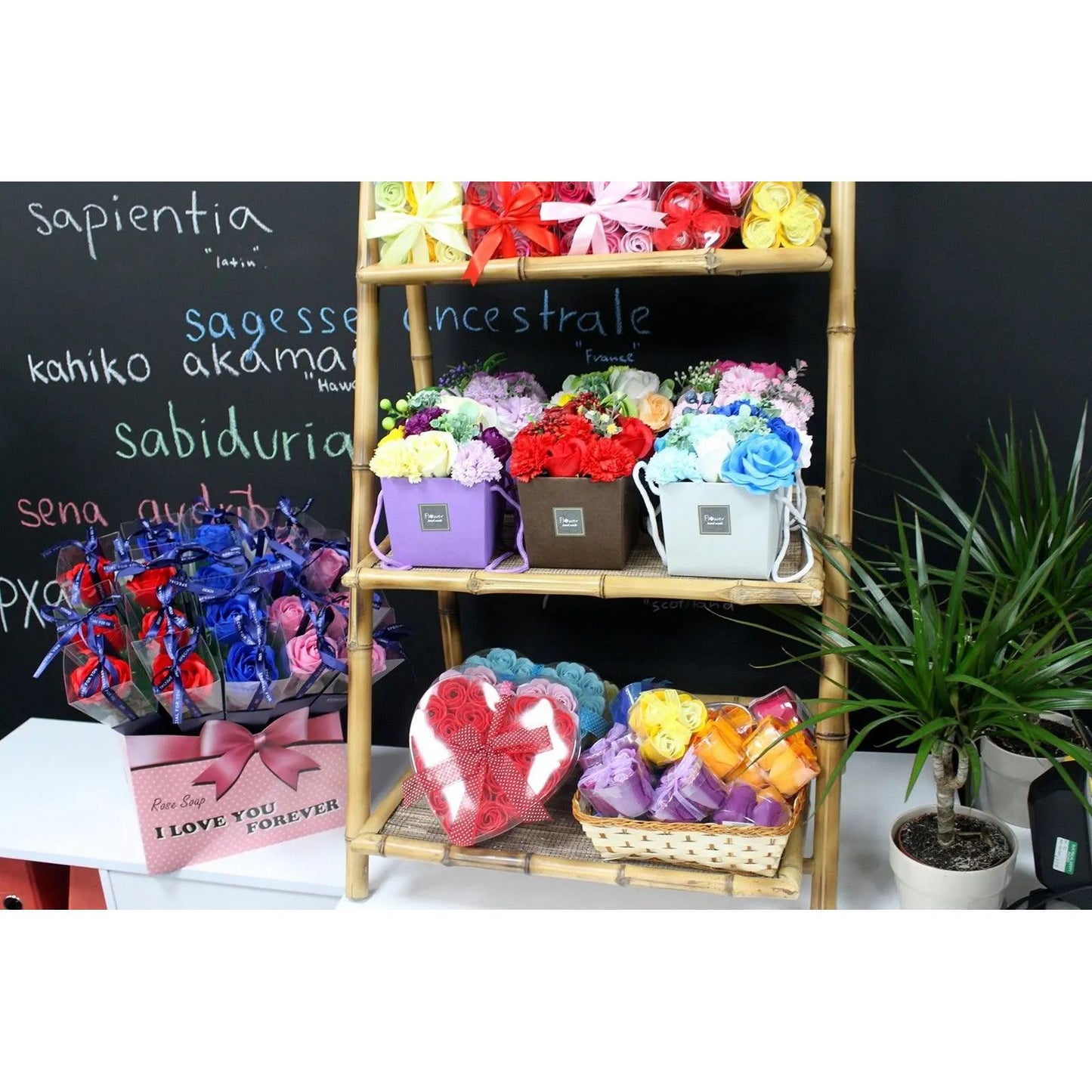 Set of 3 Soap Flower Heart Box - Red Roses  Luxury Soap Flowers