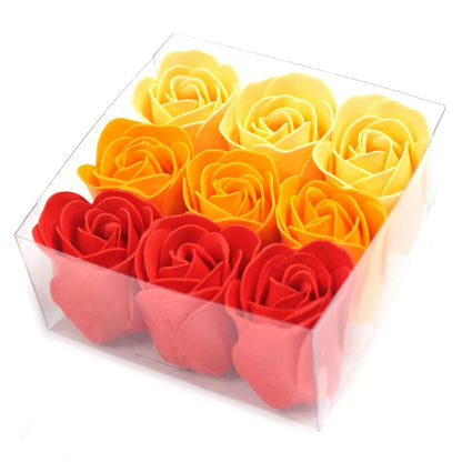 Set of 9 Soap Flower Box - Peach Roses  Luxury Soap Flowers